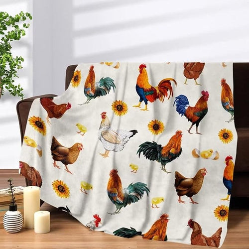 Rooster Chickens 3D Printed Pattern Blanket, Farm Blanket, Farm Animal Blanket