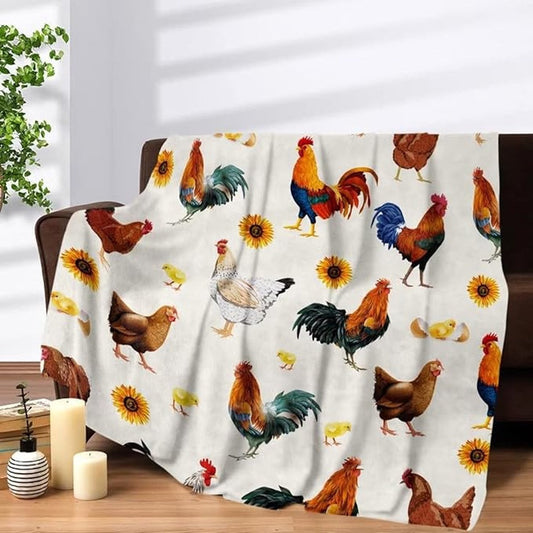Rooster Chickens 3D Printed Pattern Blanket, Farm Blanket, Farm Animal Blanket
