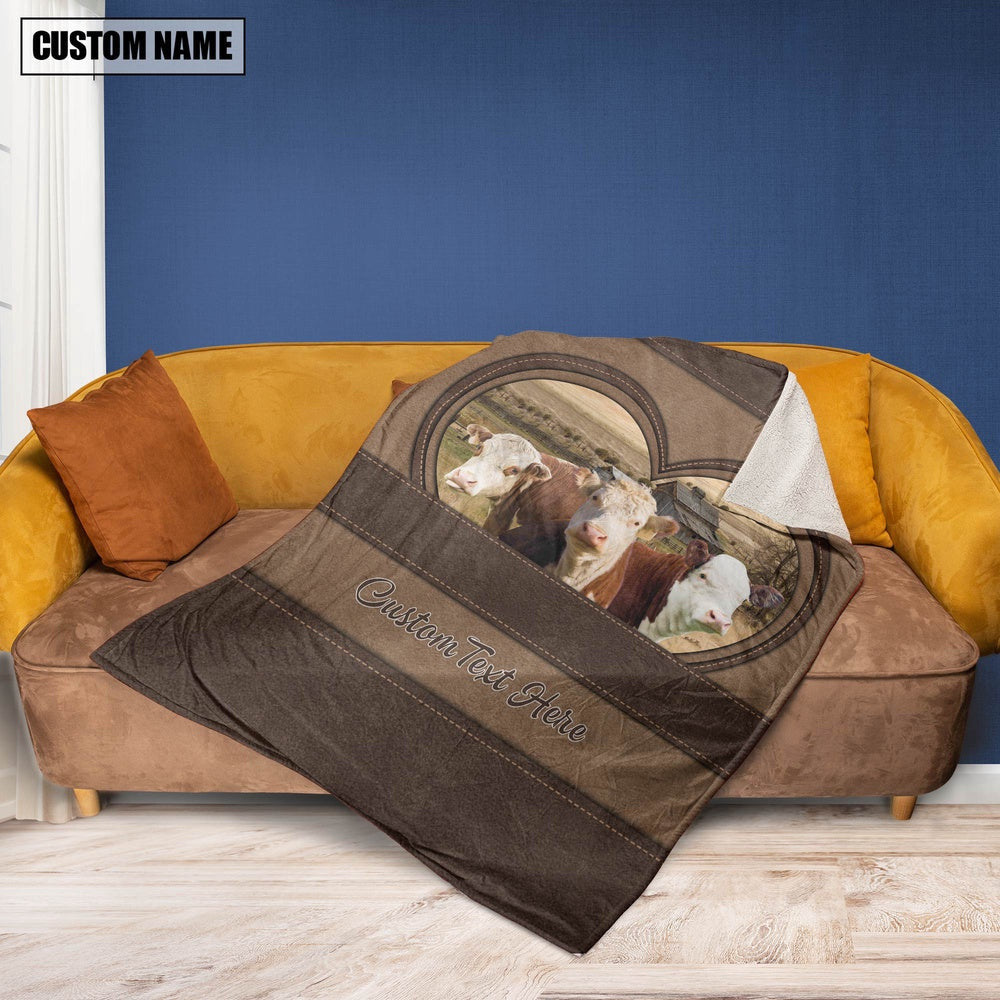 Hereford In Heart Personalized Name Blanket, Farm Blanket, Farm Animal Blanket