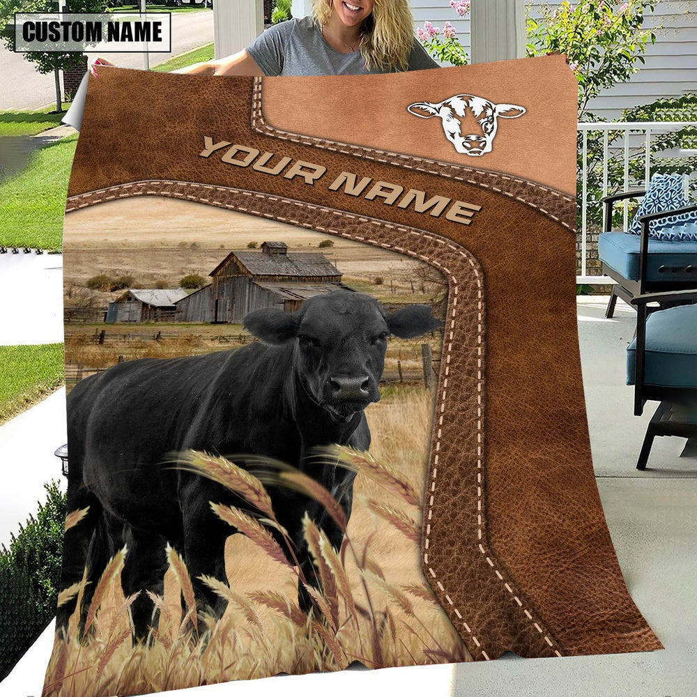 Big Custom Name Black Angus Blanket, Farm Blanket, Farm Animal Blanket