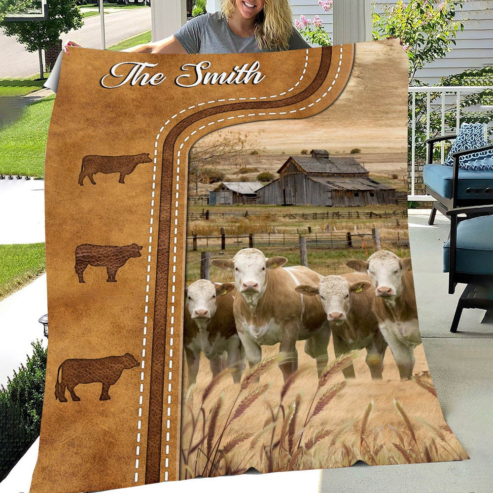 Personalized Fleckvieh Cattle In Field Farmhouse Blanket, Farm Blanket, Farm Animal Blanket