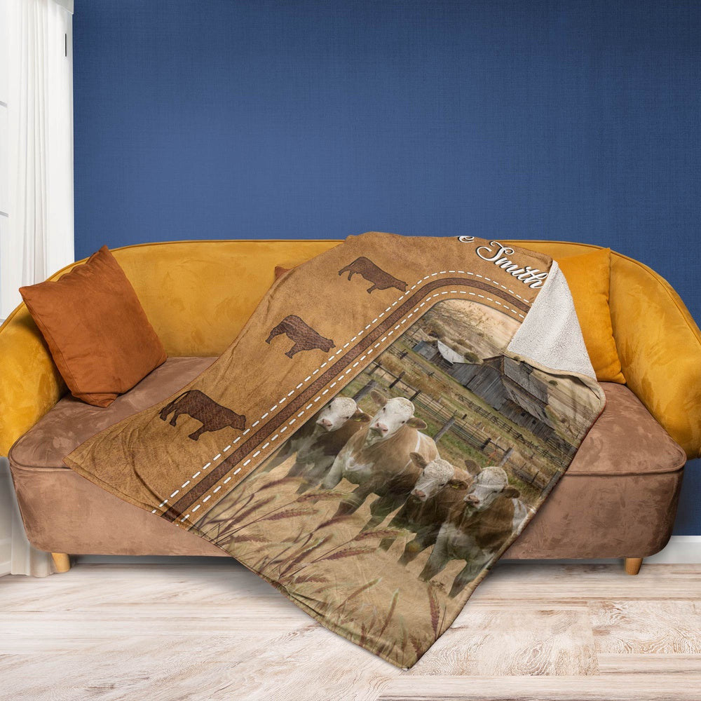 Personalized Fleckvieh Cattle In Field Farmhouse Blanket, Farm Blanket, Farm Animal Blanket