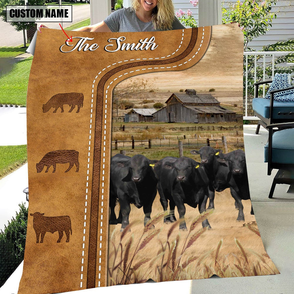 Personalized Brangus Cattle In Field Farmhouse Blanket, Farm Blanket, Farm Animal Blanket