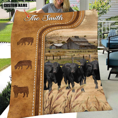 Personalized Brangus Cattle In Field Farmhouse Blanket, Farm Blanket, Farm Animal Blanket