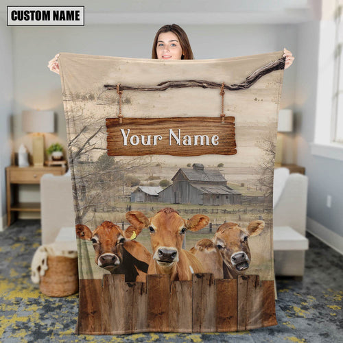 Personalized Name Jersey Wooden Pattern Blanket, Farm Blanket, Farm Animal Blanket