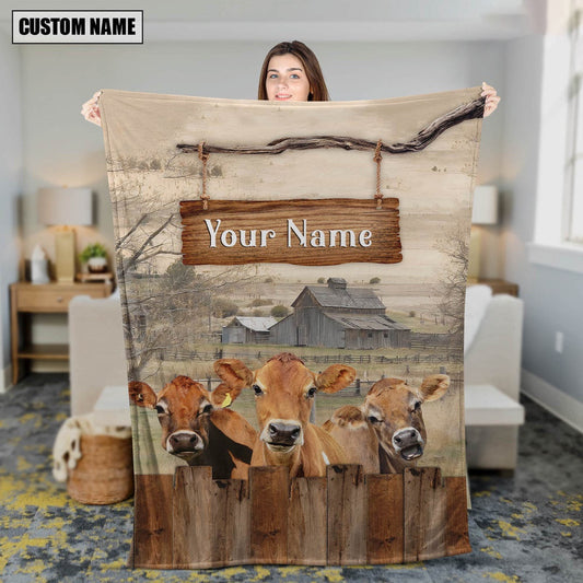 Personalized Name Jersey Wooden Pattern Blanket, Farm Blanket, Farm Animal Blanket
