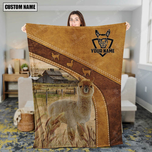 Personalized Name Alpaca Brownie Background Blanket, Farm Blanket, Farm Animal Blanket