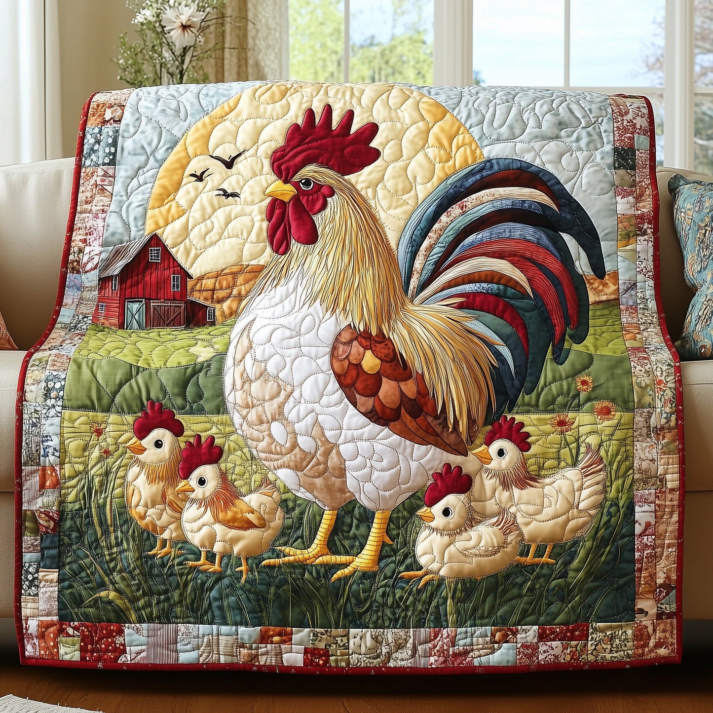 Happy Chicken Farm Quilted Blanket GFTOHD3485