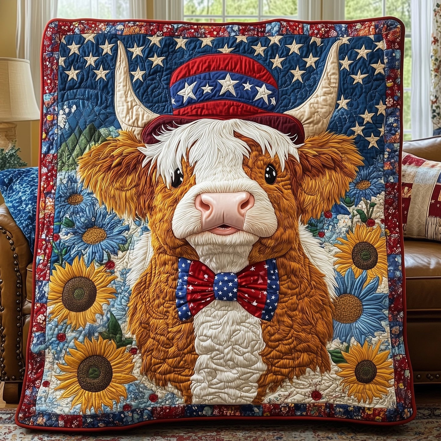 Patriotic Highland Cow Quilted Blanket GFTOHD3411