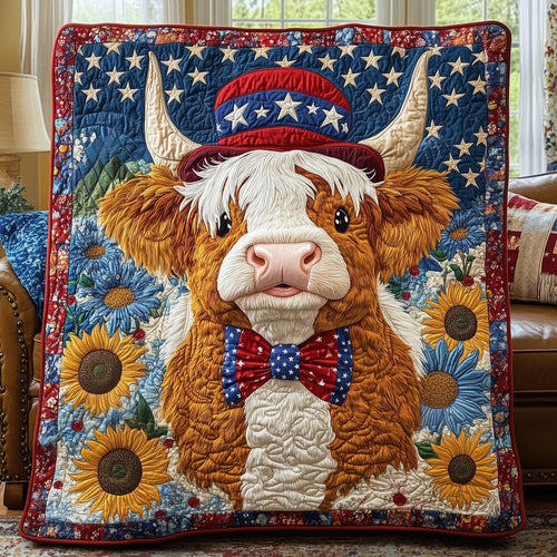 Patriotic Highland Cow Quilted Blanket GFTOHD3411