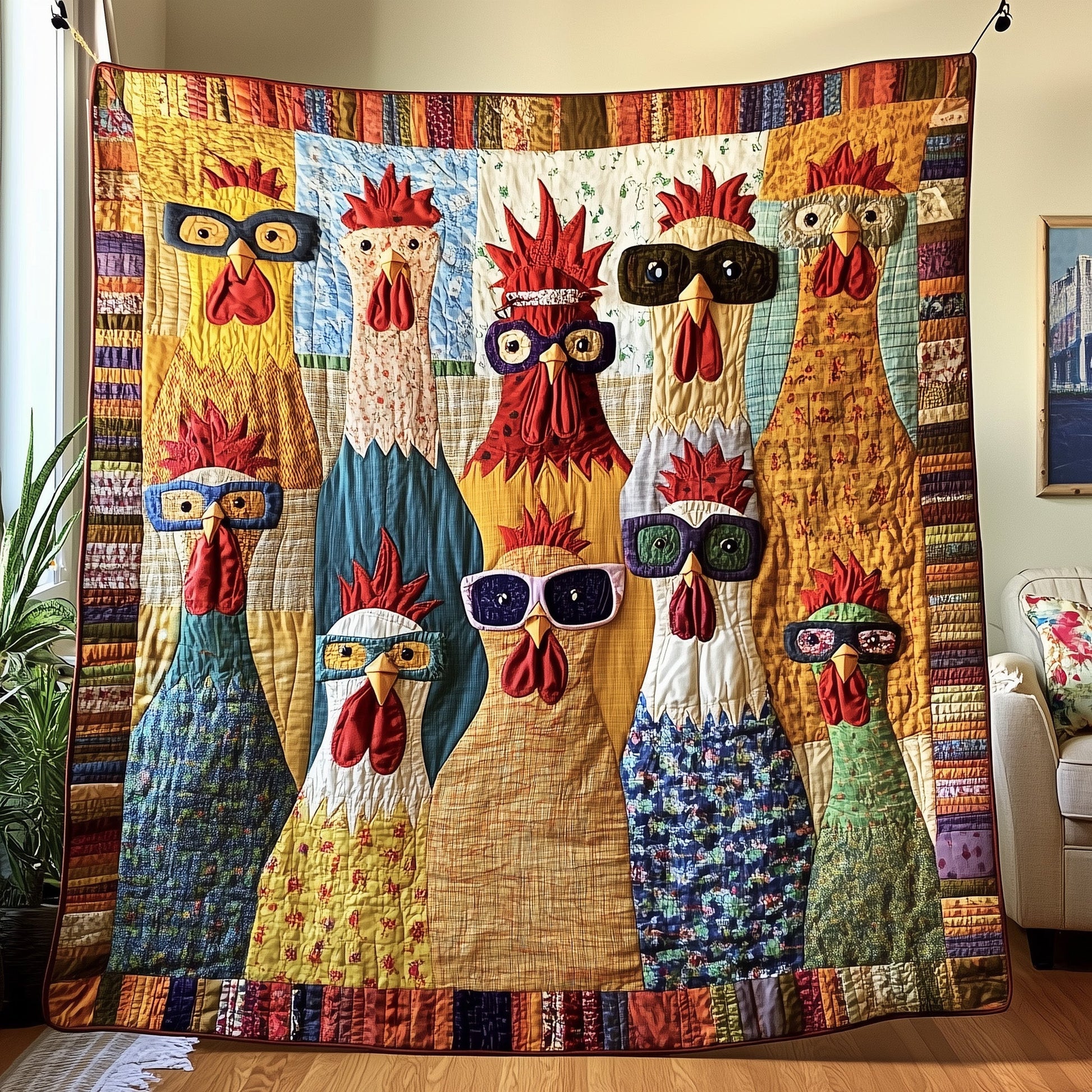 Whimsical Rooster Quilted Blanket GFTOTP4314