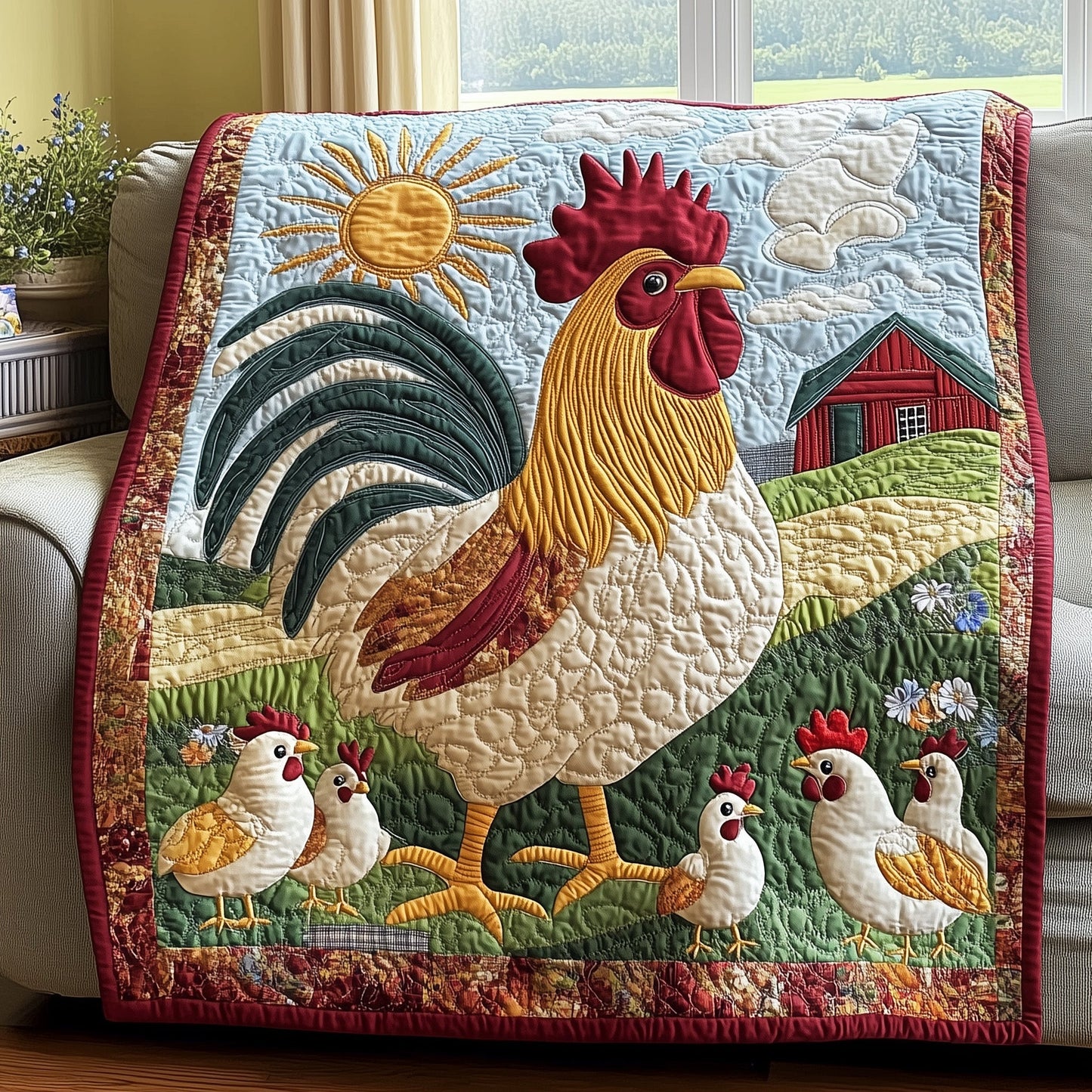 Happy Chicken Farm Quilted Blanket GFTOHD3516