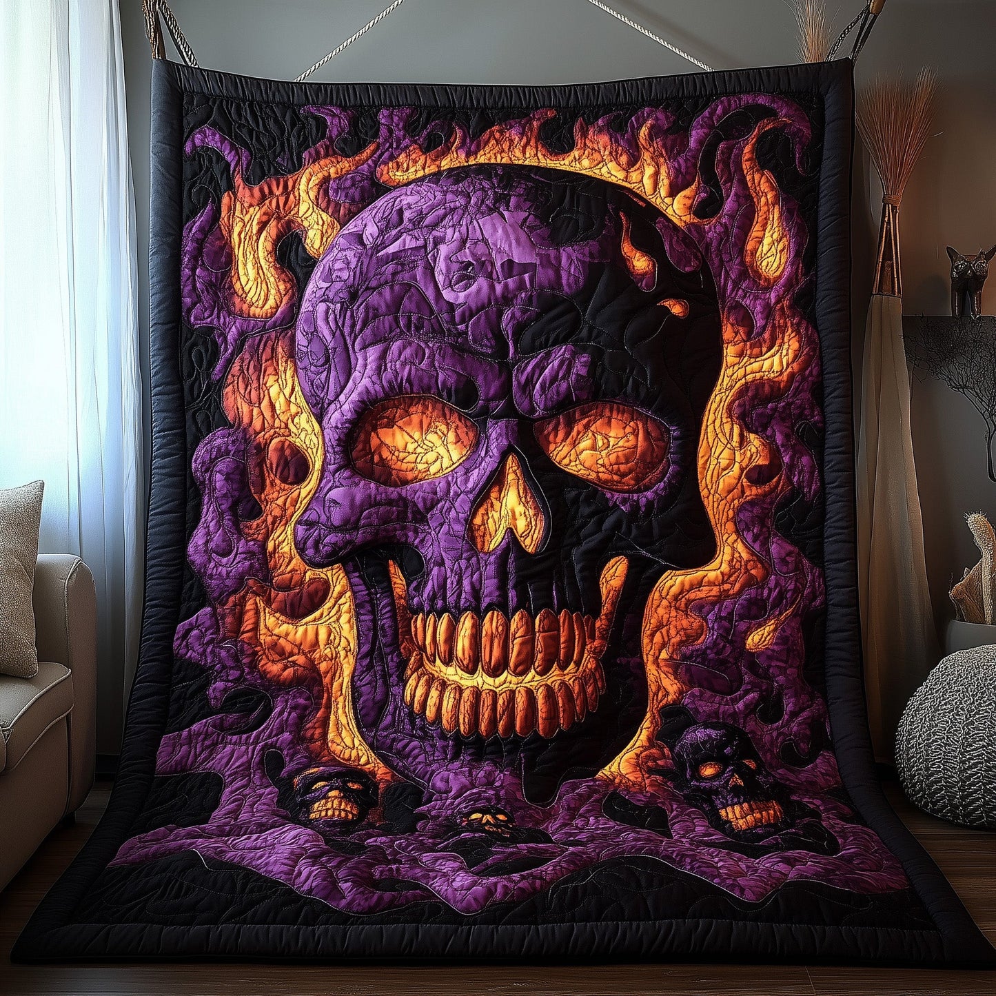 Hellfire Skull Quilted Blanket GFTOAB3539