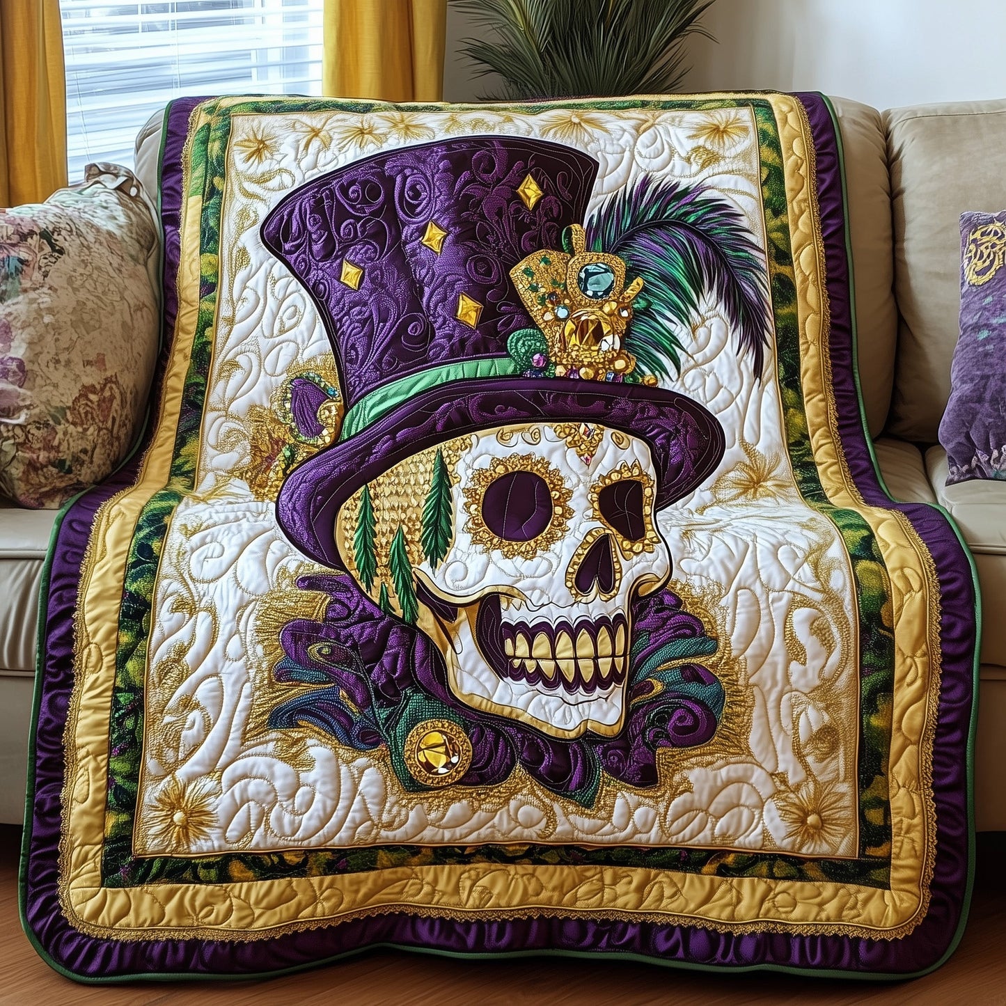 Mardi Gras Skull Quilted Blanket GFTOAB3491