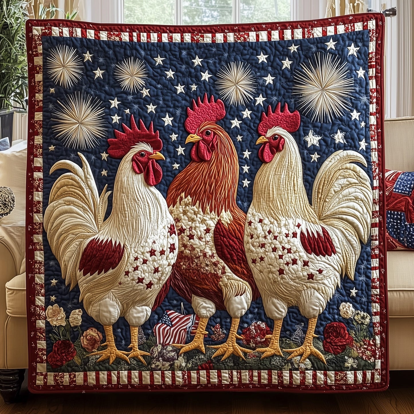 Roosters Patriotic Pride Quilted Blanket GFTOHD3488