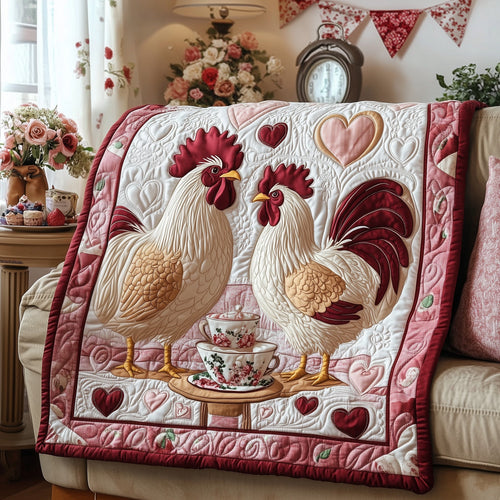 Happy Chicken Couple Quilted Blanket GFTOHD3482