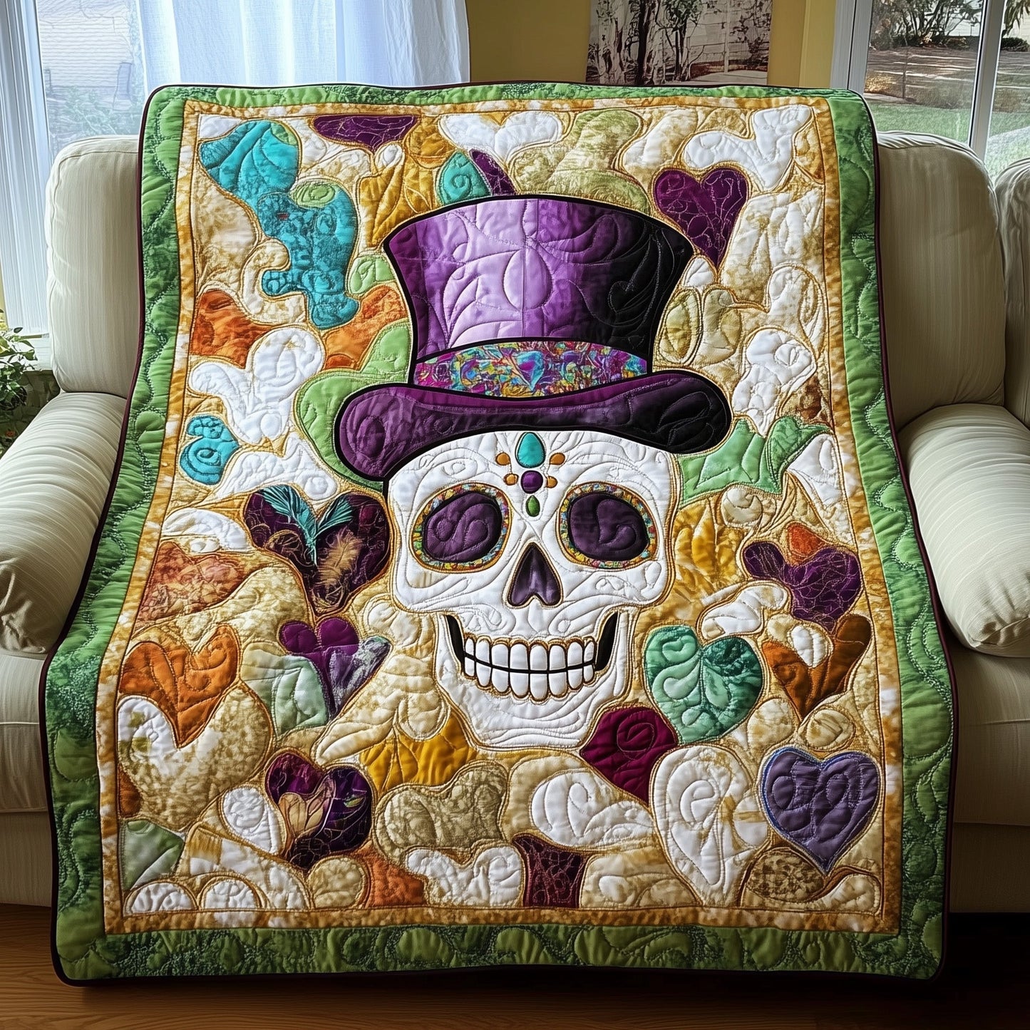 Mardi Gras Skull Quilted Blanket GFTOAB3488