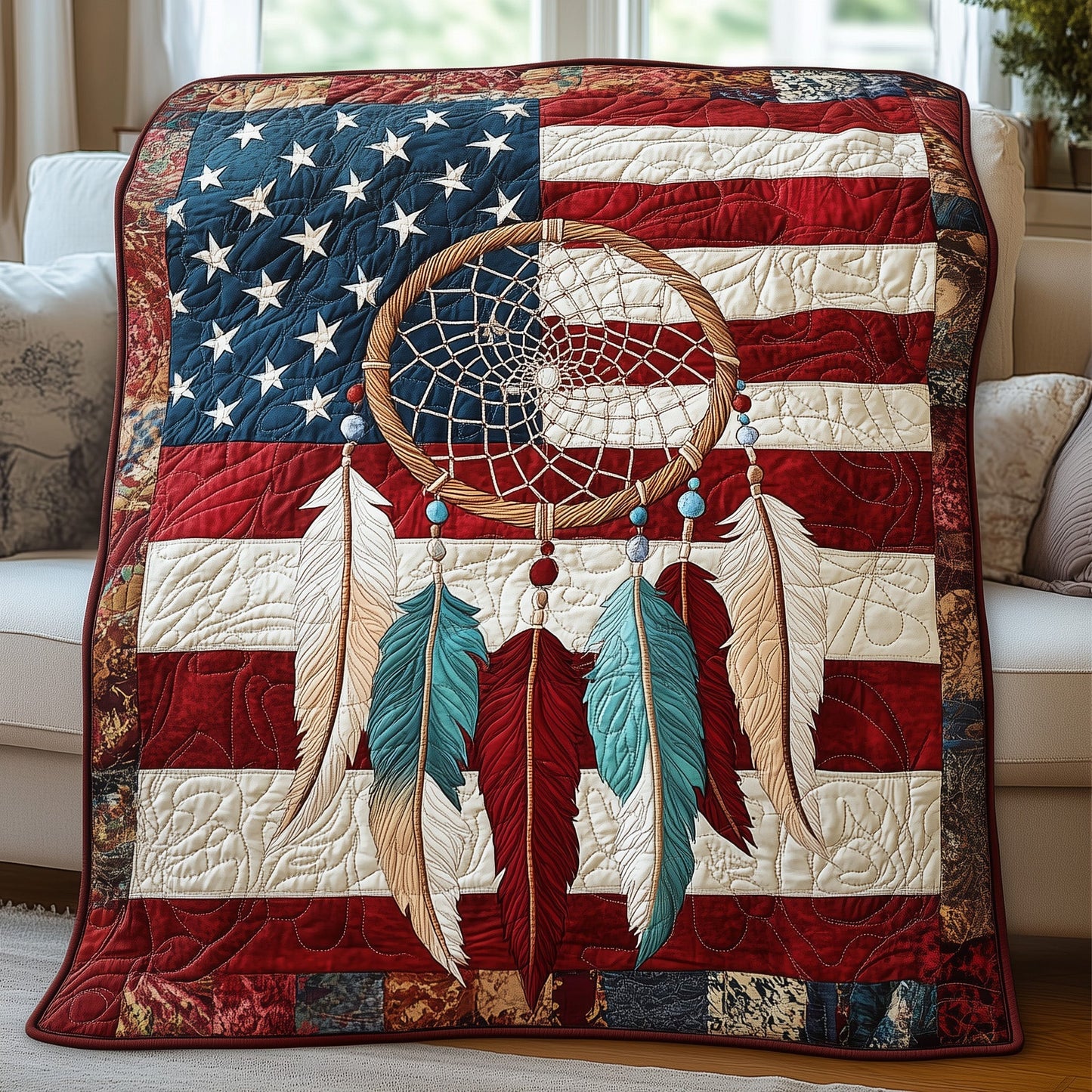 Patriotic Dreamcatcher Quilted Blanket GFTOHD3449