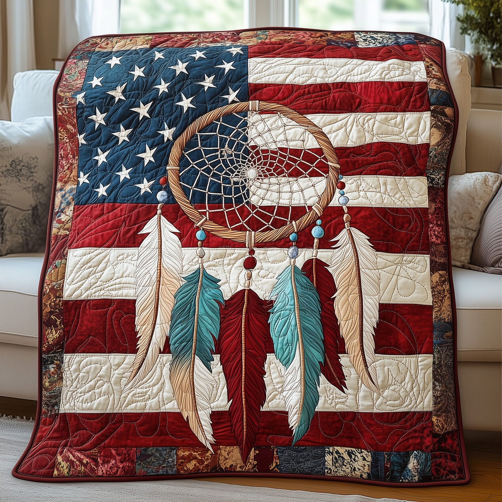 Patriotic Dreamcatcher Quilted Blanket GFTOHD3449