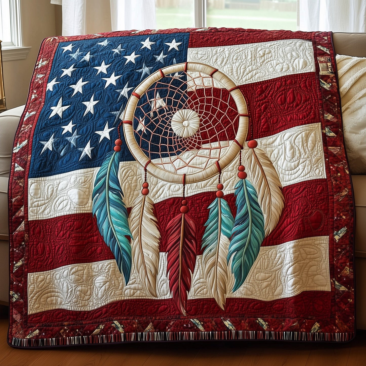 Patriotic Dreamcatcher Quilted Blanket GFTOHD3450