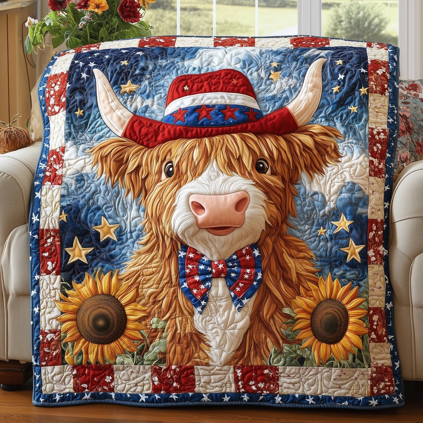 American Highland Cow Quilted Blanket GFTOHD3412