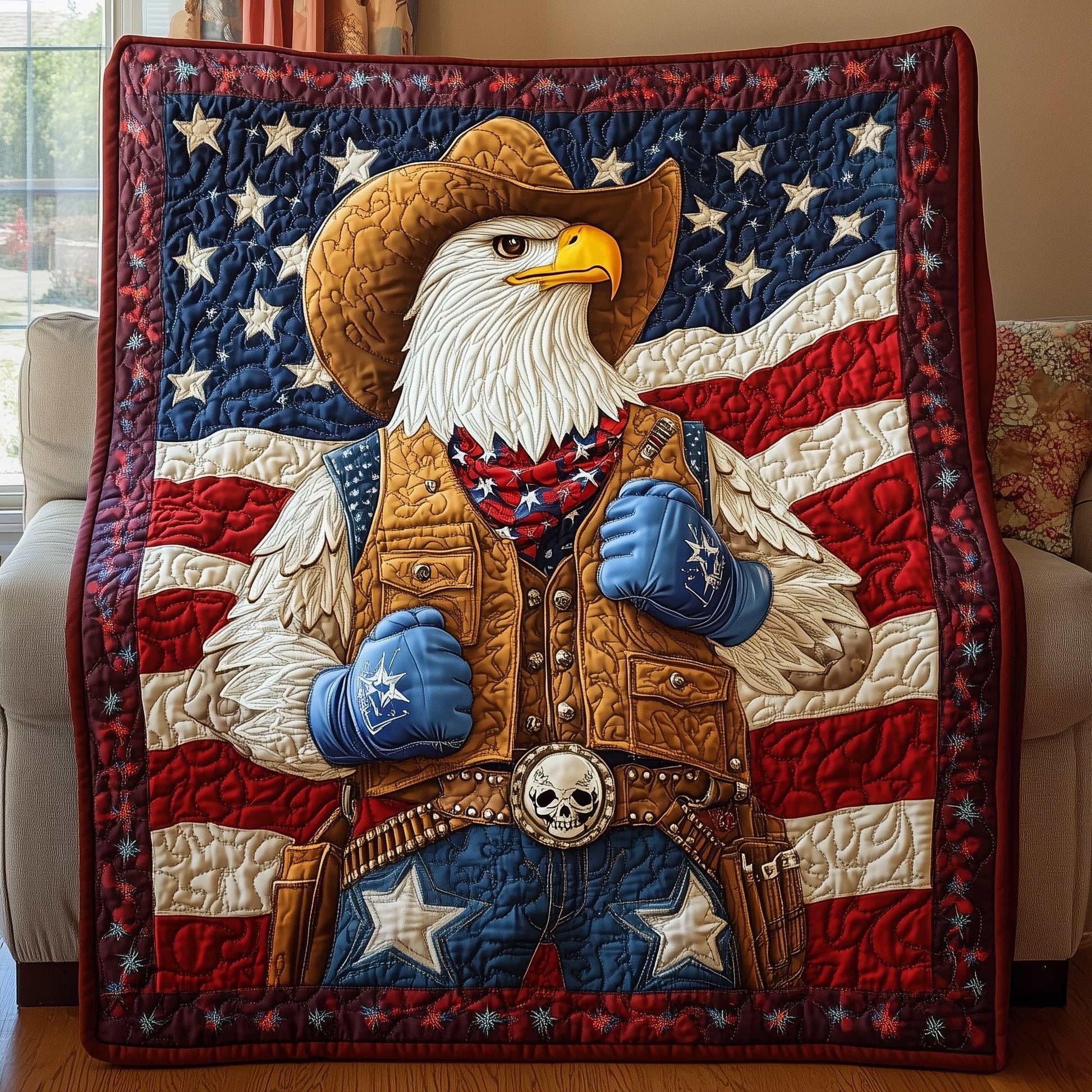 Bald Eagle Cowboy Quilted Blanket GFTOHD3420