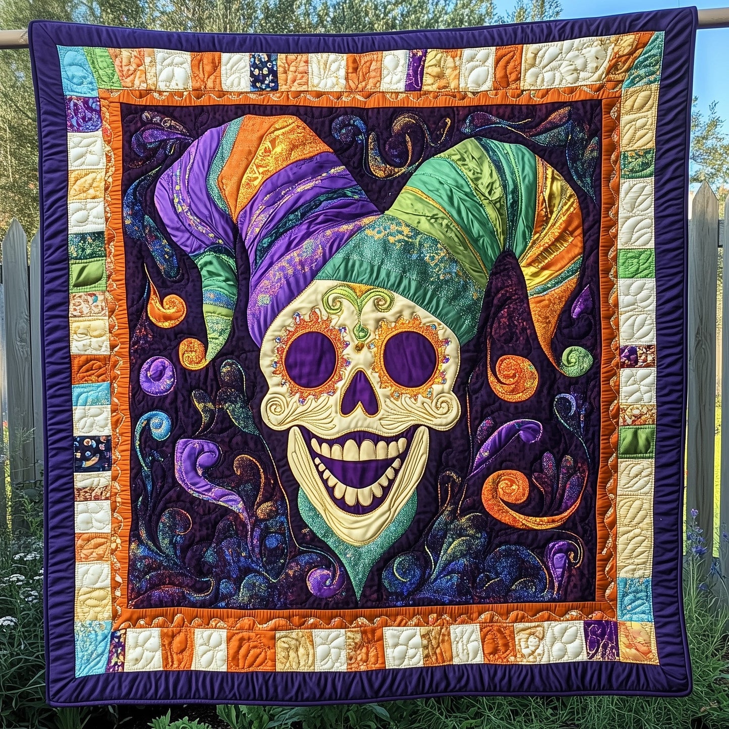 Mardi Gras Skull Jester Quilted Blanket GFTOAB3497
