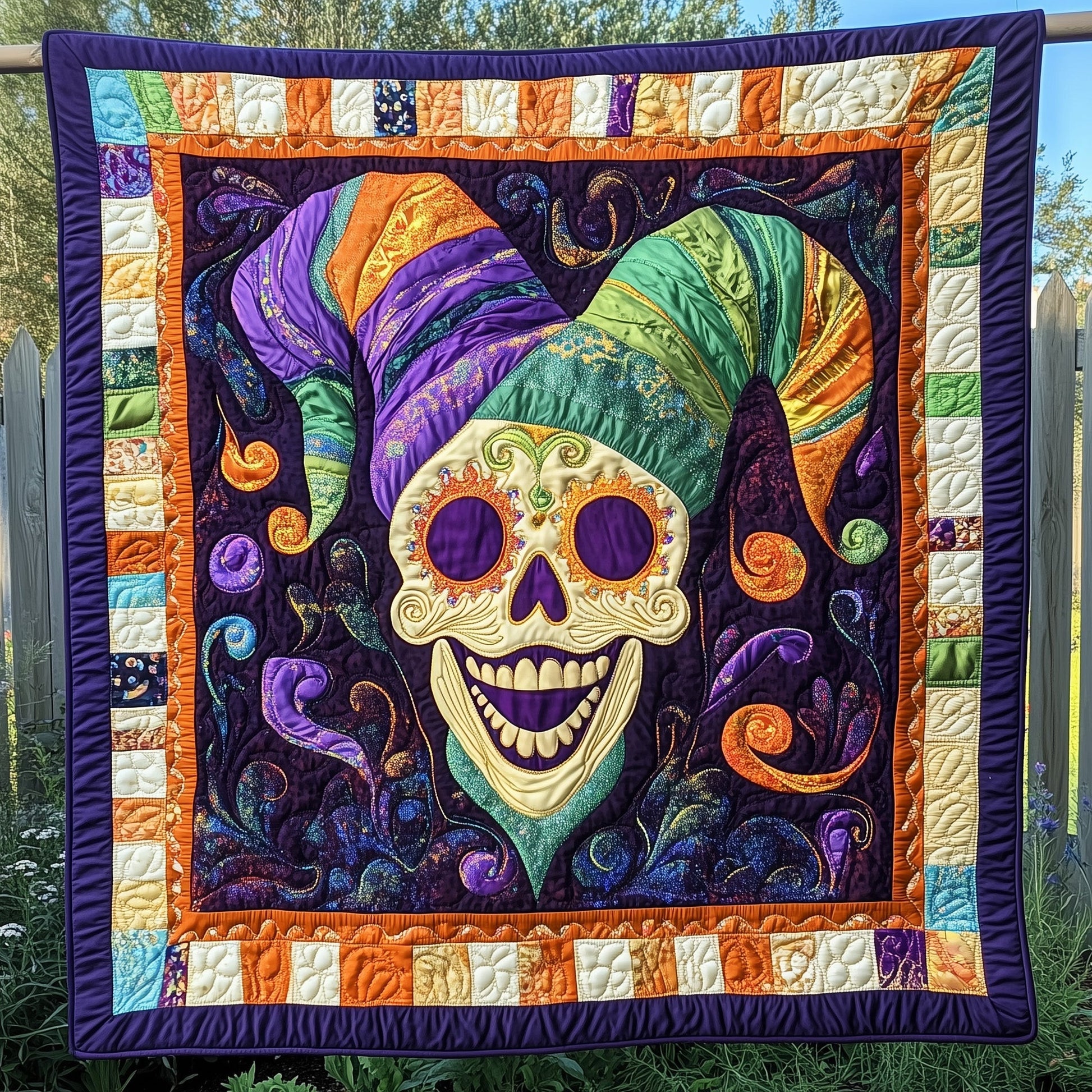 Mardi Gras Skull Jester Quilted Blanket GFTOAB3497