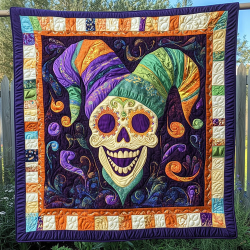 Mardi Gras Skull Jester Quilted Blanket GFTOAB3497