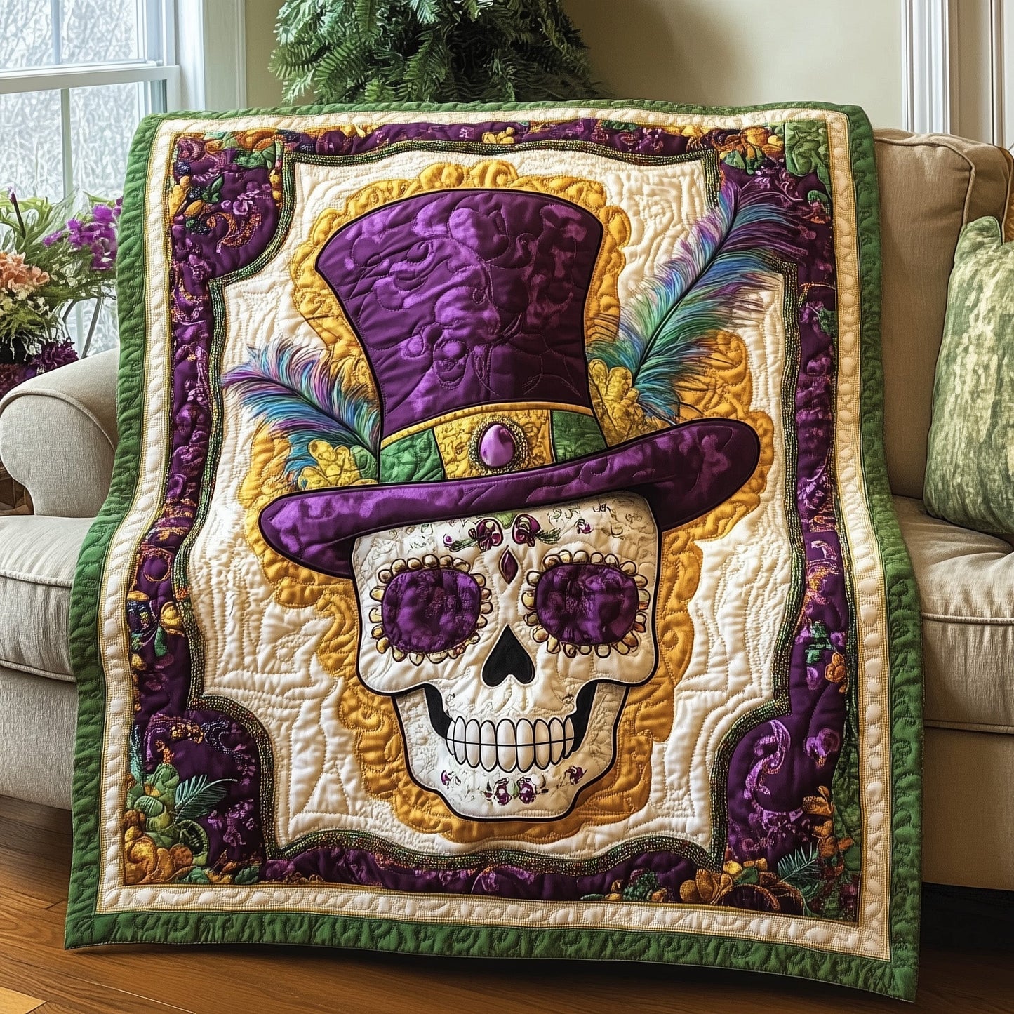 Mardi Gras Skull Quilted Blanket GFTOAB3489