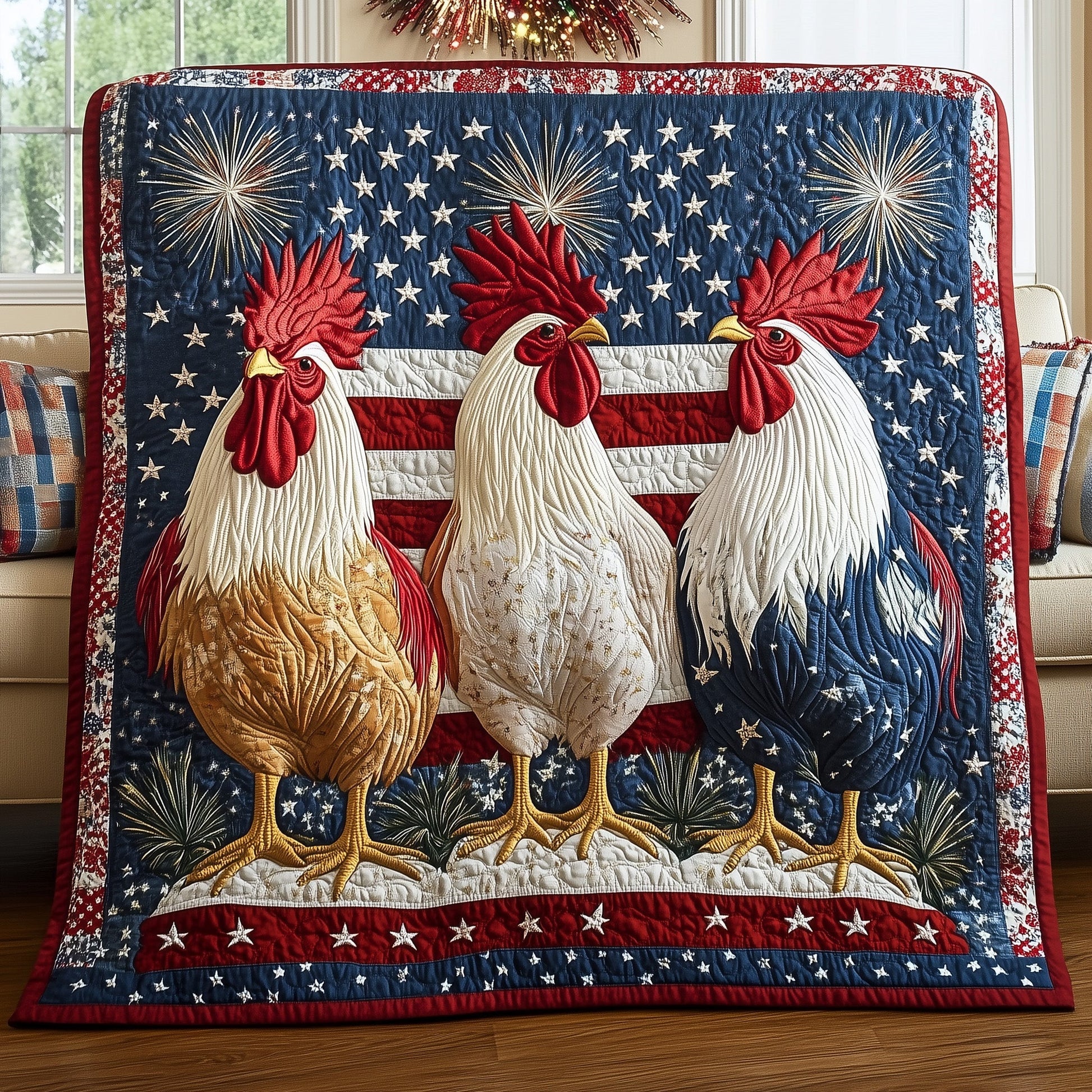 Patriotic Roosters Quilted Blanket GFTOHD3519