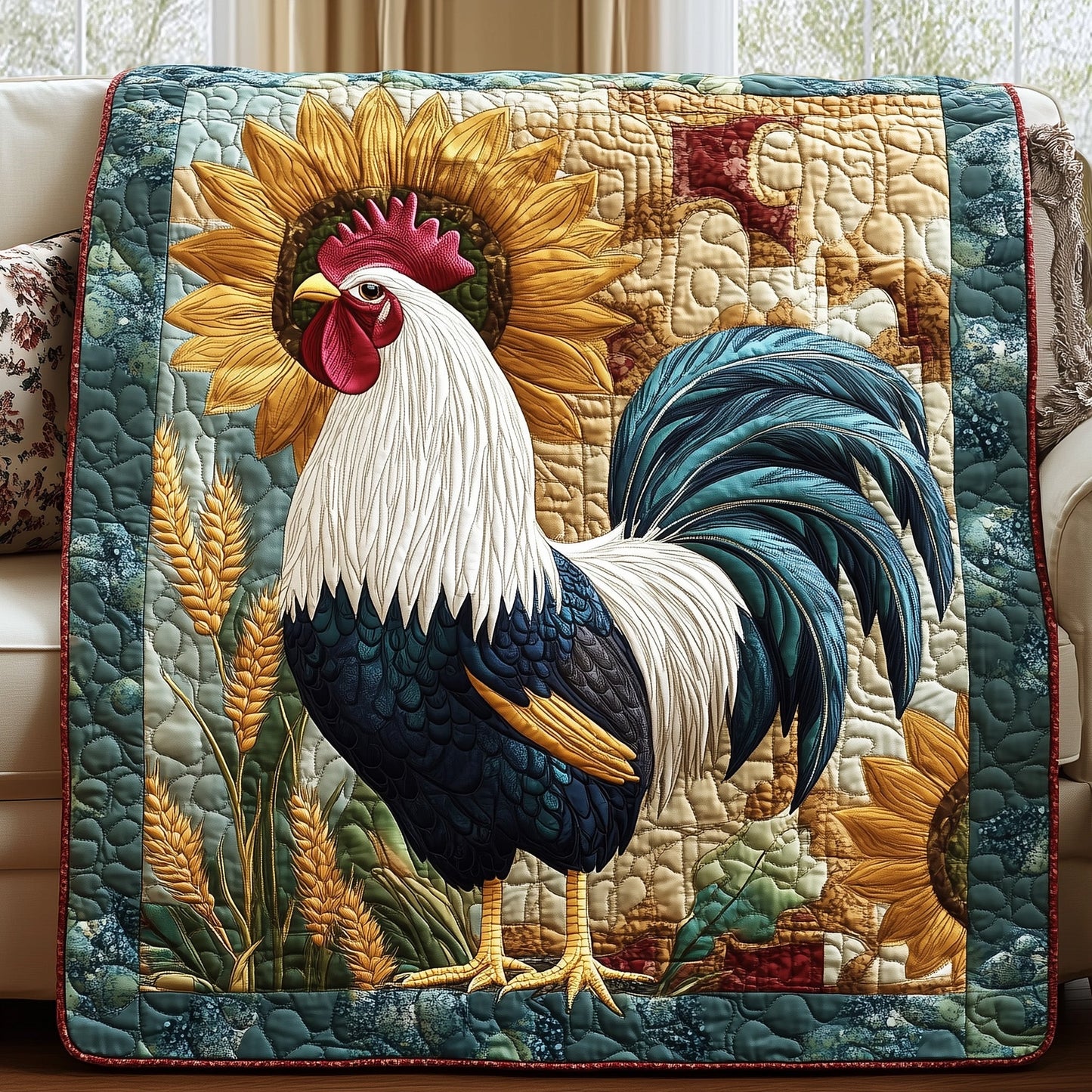 Golden Harvest Rooster Quilted Blanket GFTOHD3489