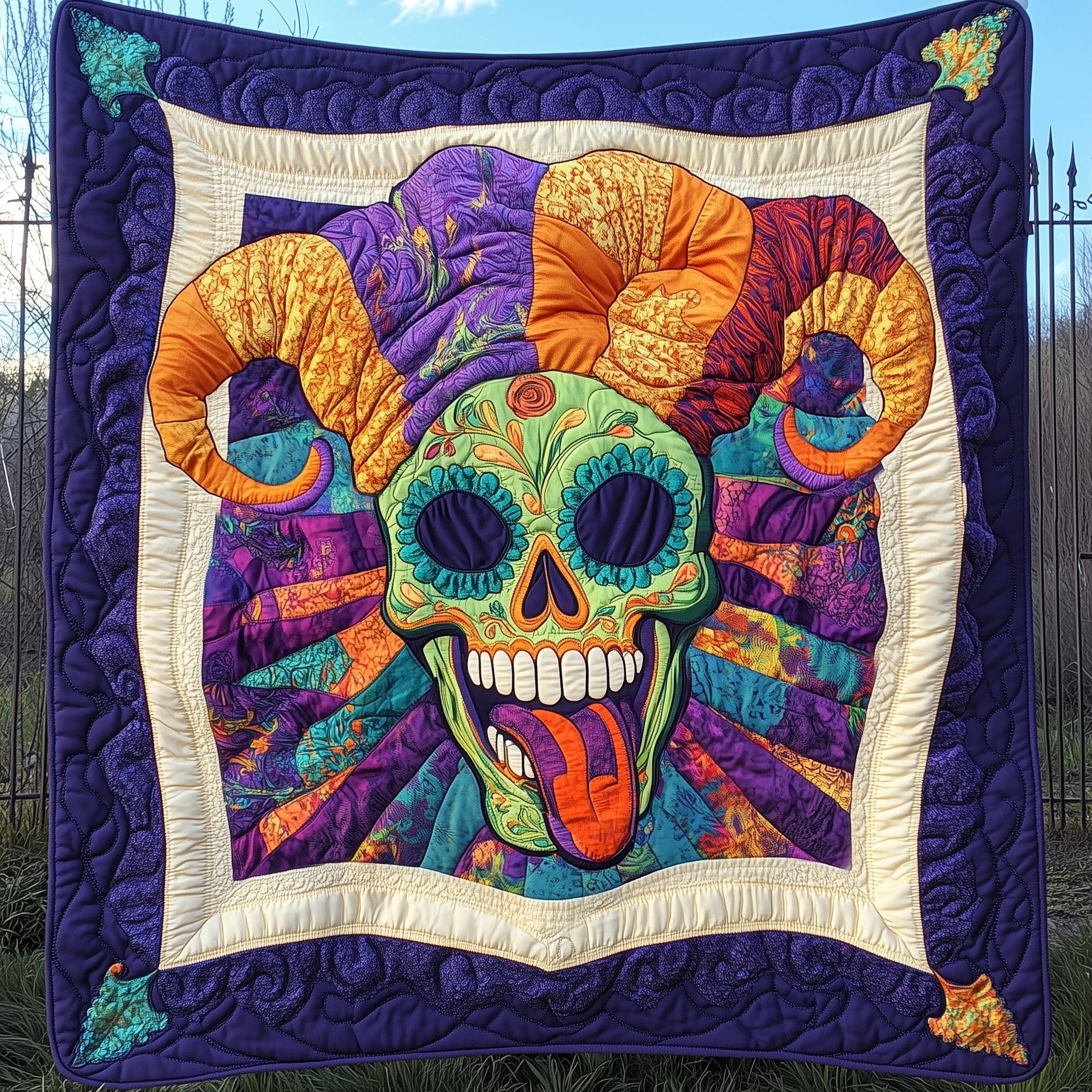 Mardi Gras Skull Jester Quilted Blanket GFTOAB3496