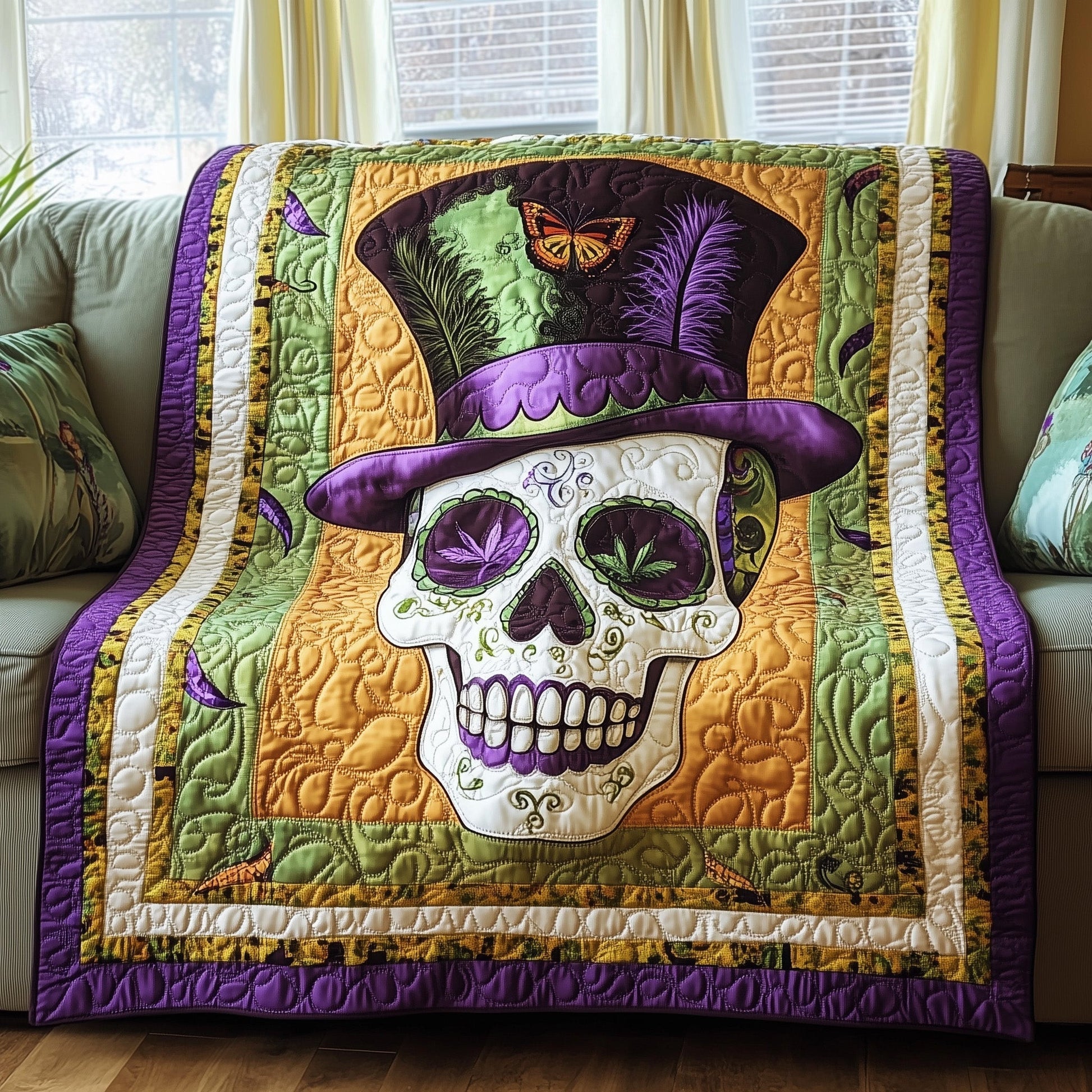 Mardi Gras Skull Quilted Blanket GFTOAB3487