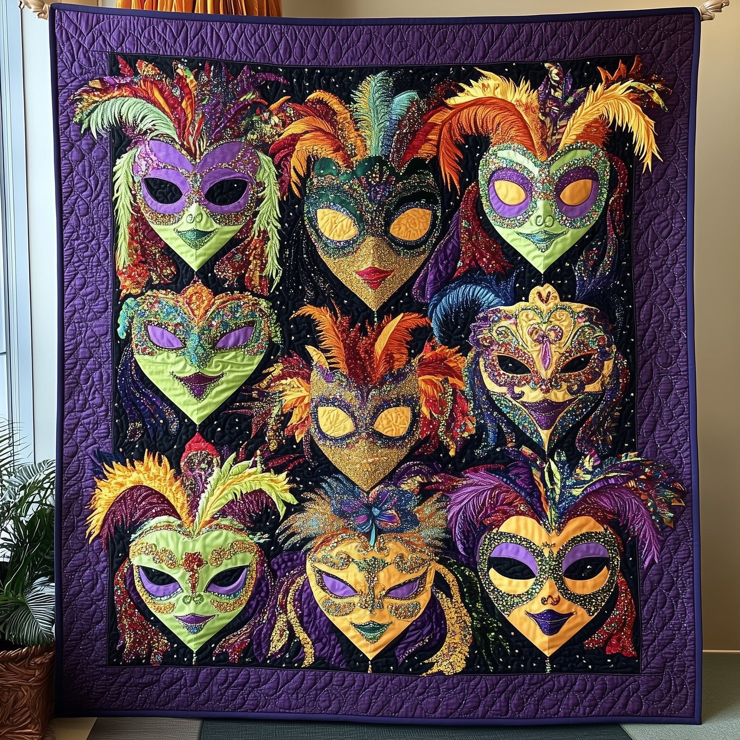 Mardi Gras Masquerade Quilted Blanket GFTONL2996