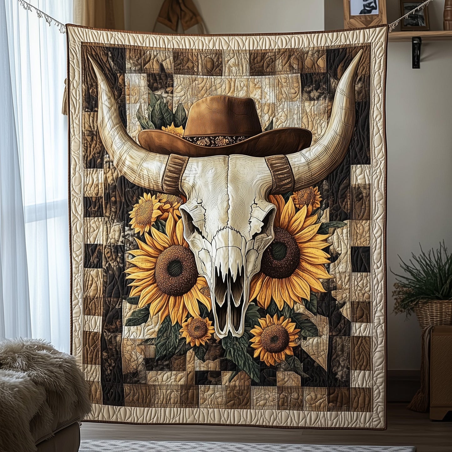 Western Bull Skull Quilted Blanket GFTOHD3317