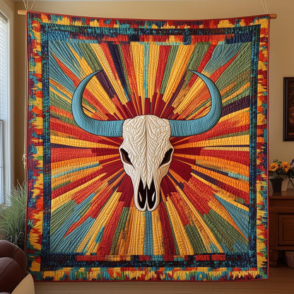 Sunburst Bull Skull Quilted Blanket GFTOHD3324