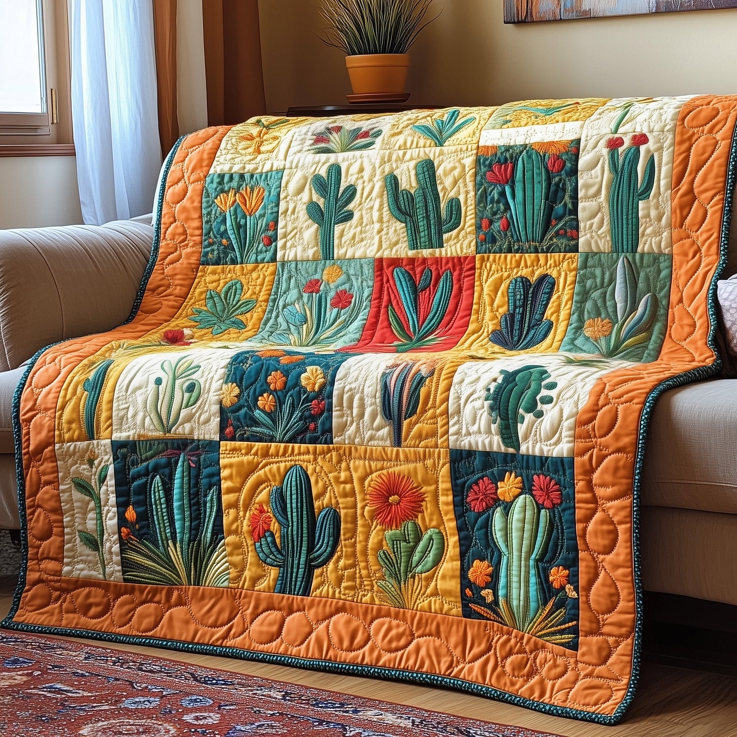 Blooming Cactus Haven Quilted Blanket GFTOTP4166