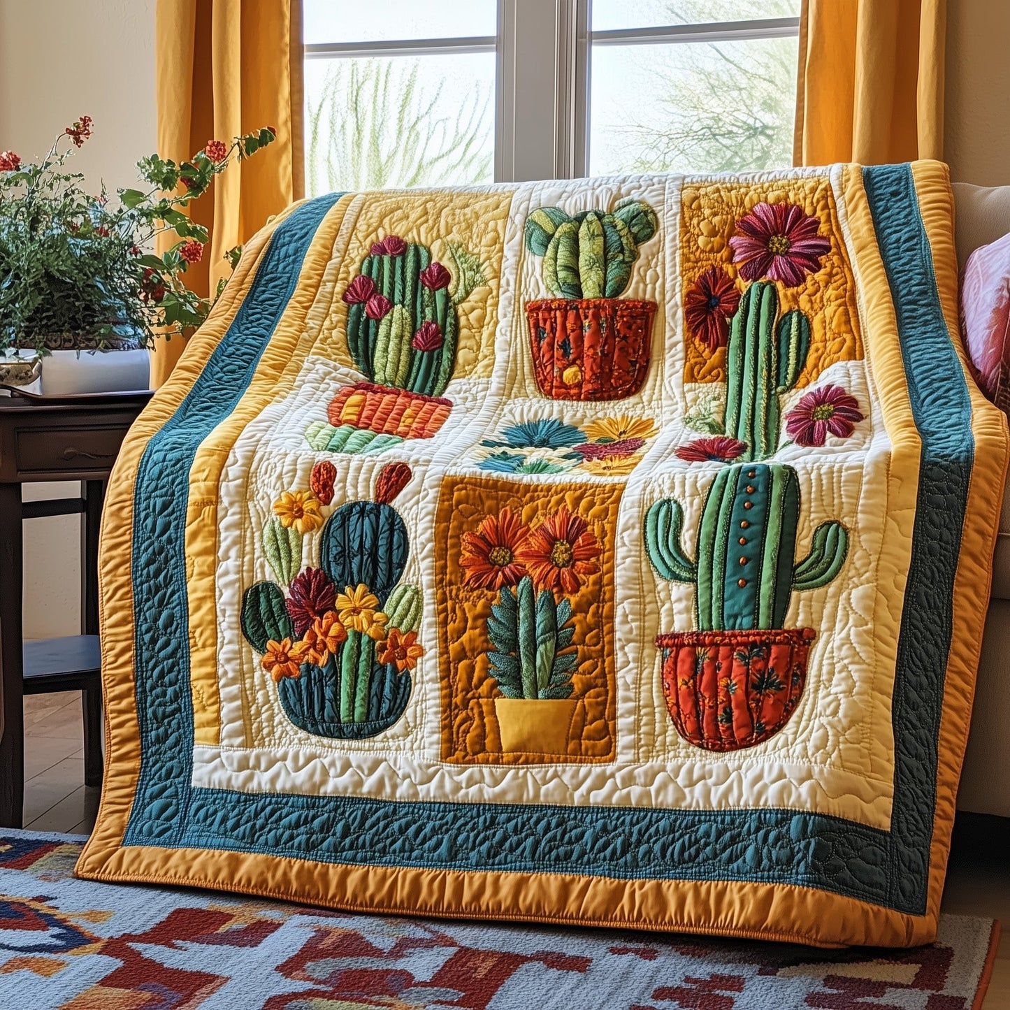 Blooming Cactus Haven Quilted Blanket GFTOTP4168