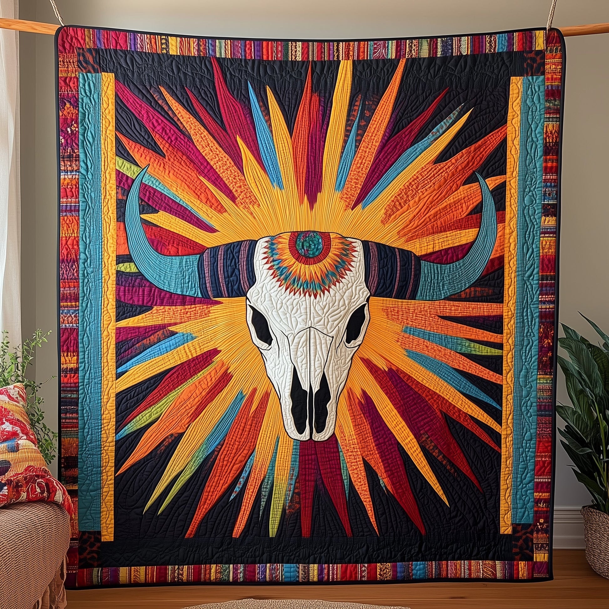 Colorburst Bull Skull Quilted Blanket GFTOHD3325