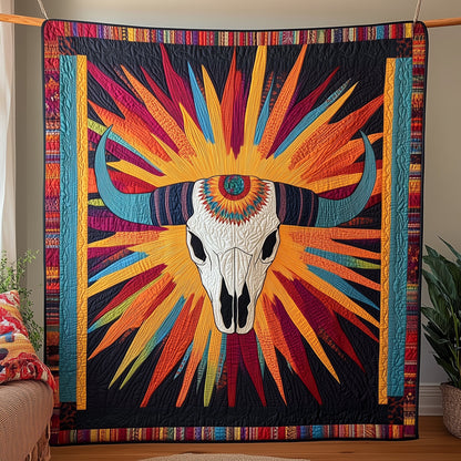 Colorburst Bull Skull Quilted Blanket GFTOHD3325