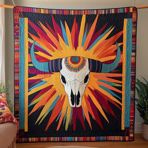 Colorburst Bull Skull Quilted Blanket GFTOHD3325