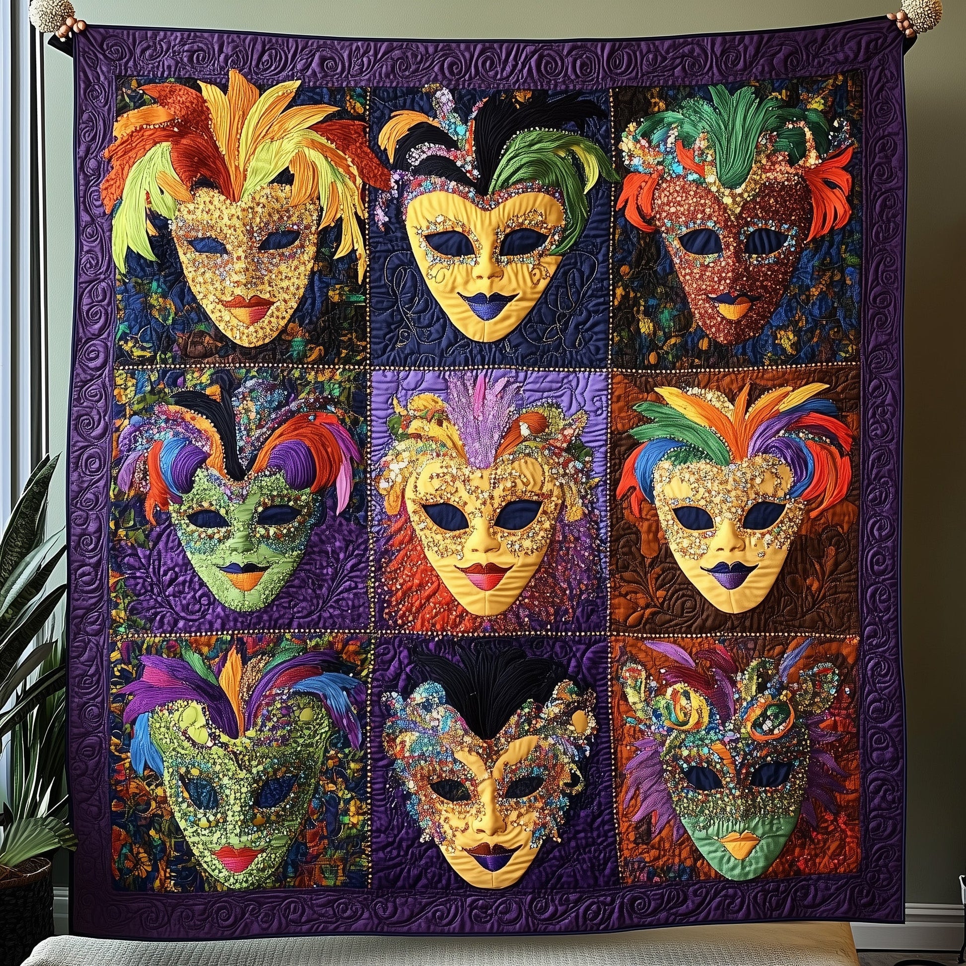 Mardi Gras Masquerade Quilted Blanket GFTONL2998