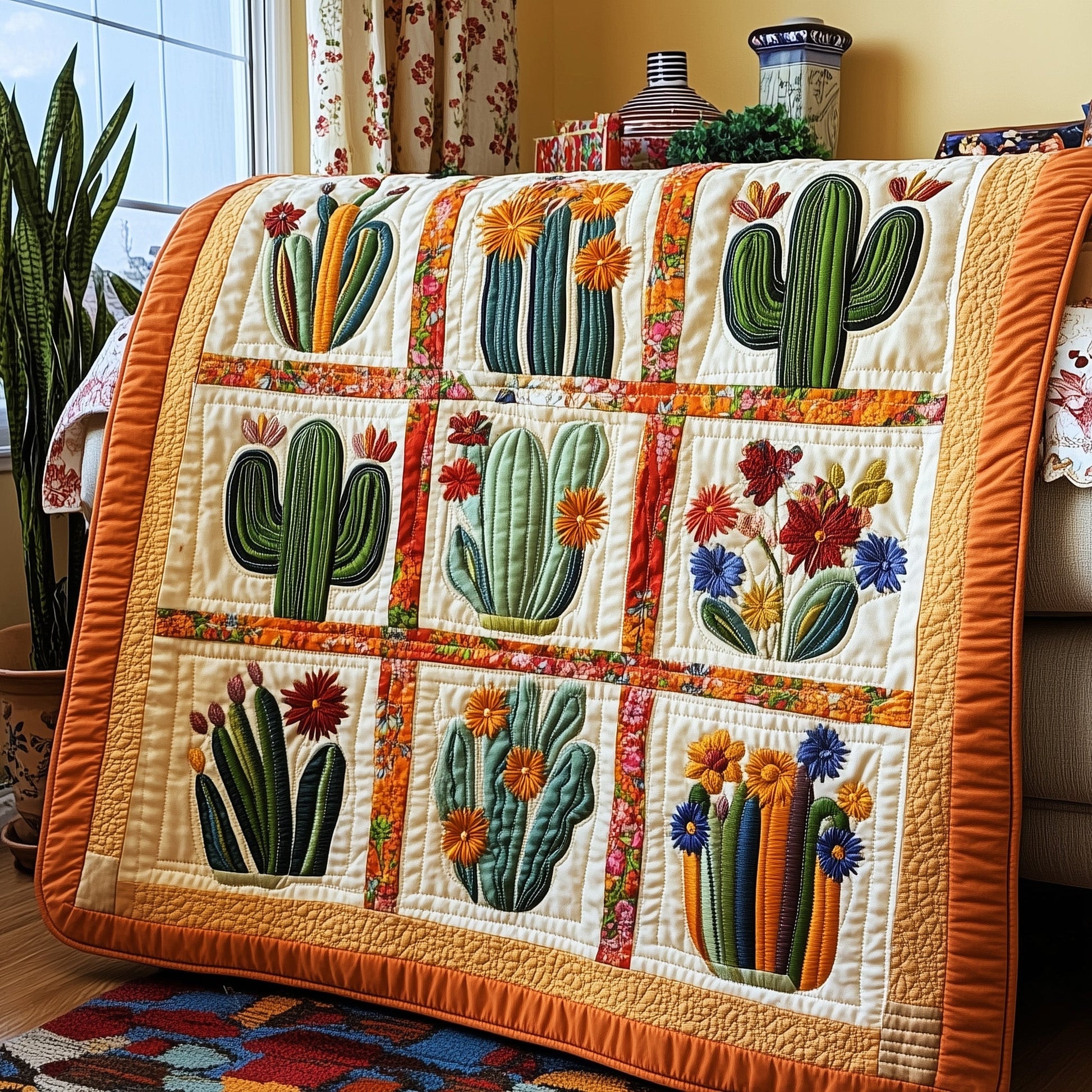 Blooming Cactus Haven Quilted Blanket GFTOTP4172