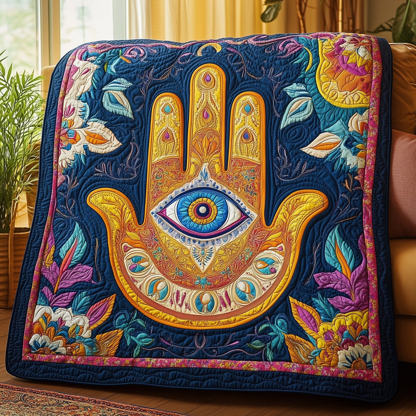 Jewish The Hamsa Quilted Blanket GFTOHD3383