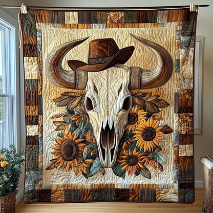 Bull Skull Blossom Quilted Blanket GFTOHD3315