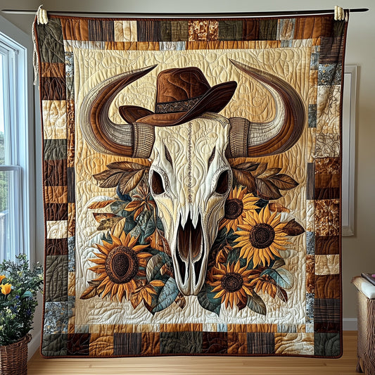 Bull Skull Blossom Quilted Blanket GFTOHD3315