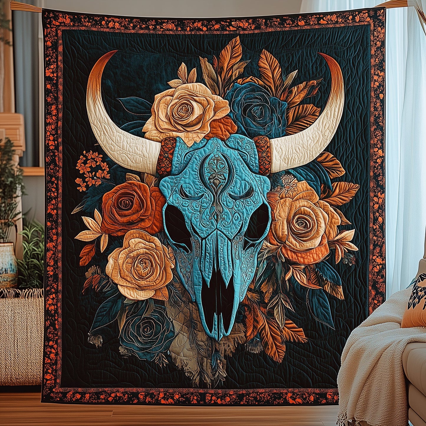 Bull Skull Quilted Blanket GFTOHD3344