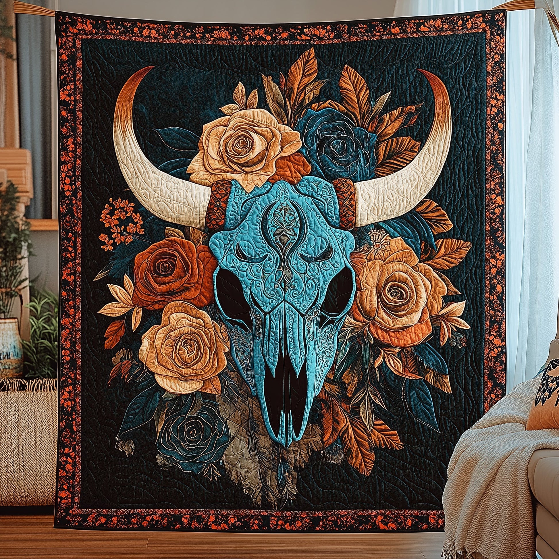 Bull Skull Quilted Blanket GFTOHD3344