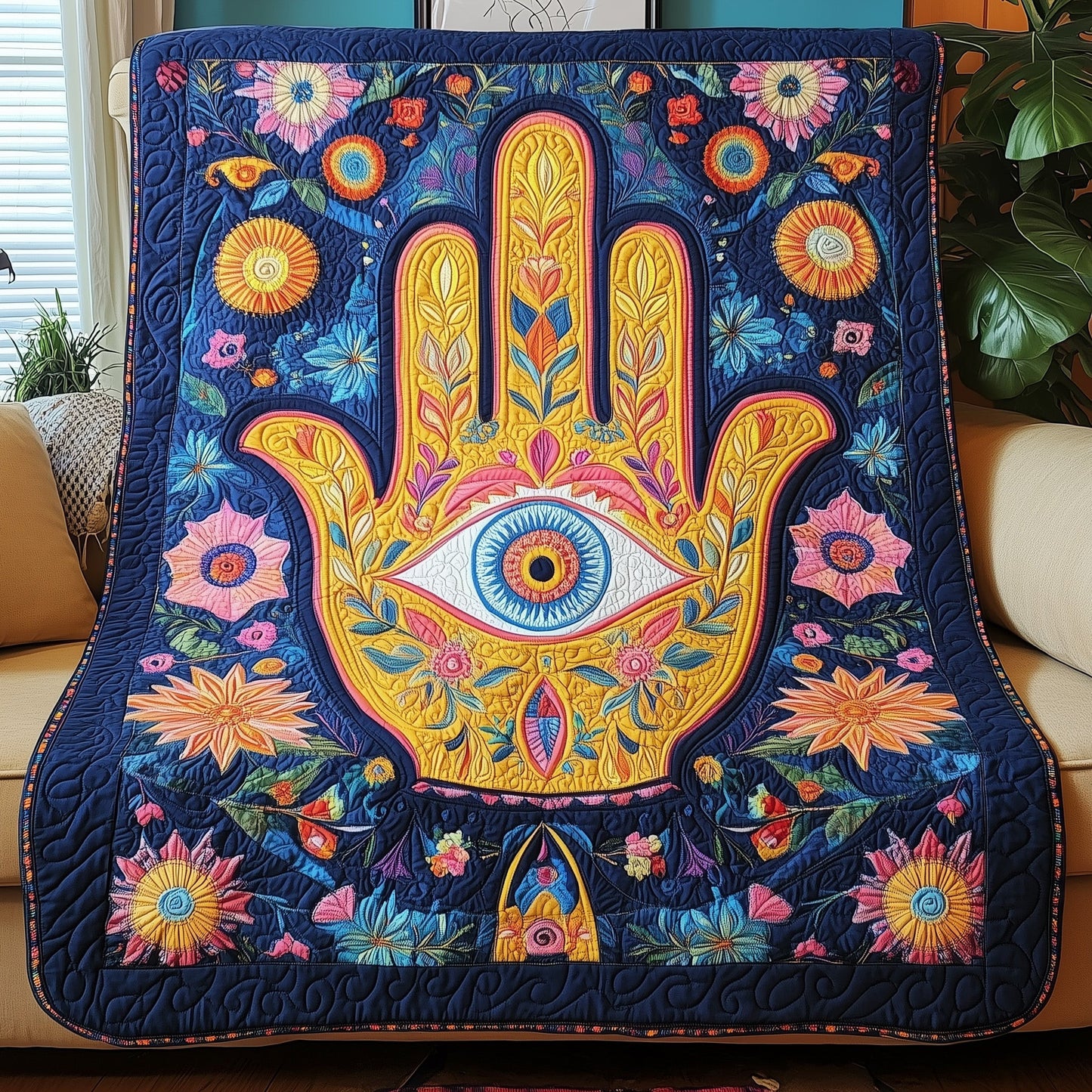 Jewish The Hamsa Quilted Blanket GFTOHD3354